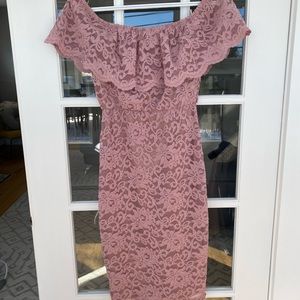 Mauve lace off-shoulder dress